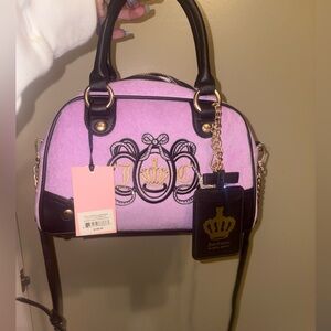 Juicy Couture Lavender Pink Velvet Crown Logo Satchel with Dark Trim